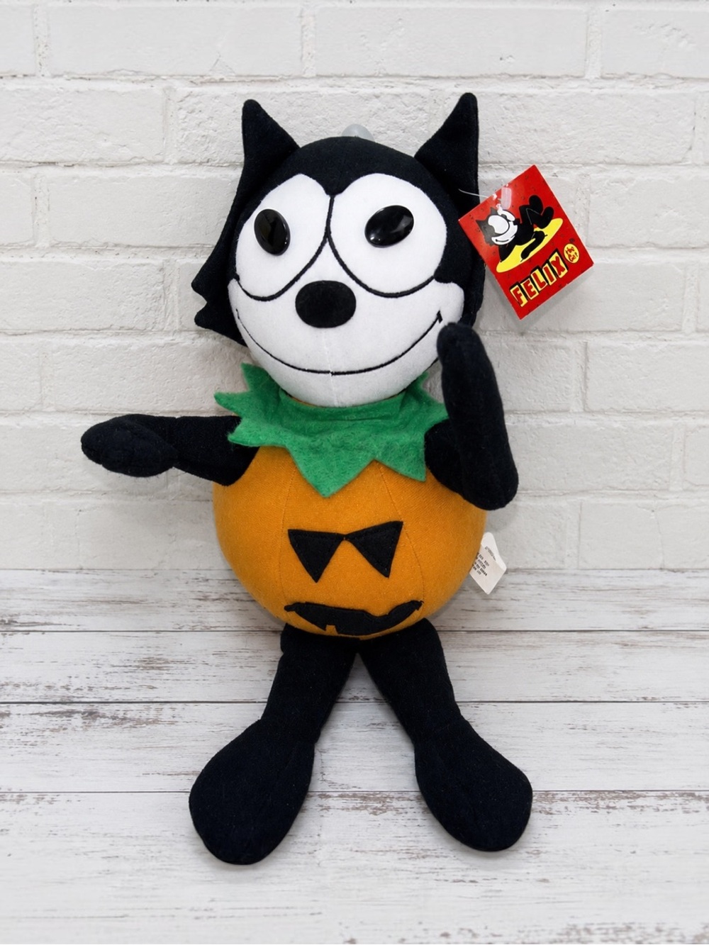 Vintage Felix The Cat Halloween Pumpkin Plush 12” Dangle Legs Jack O Lantern
